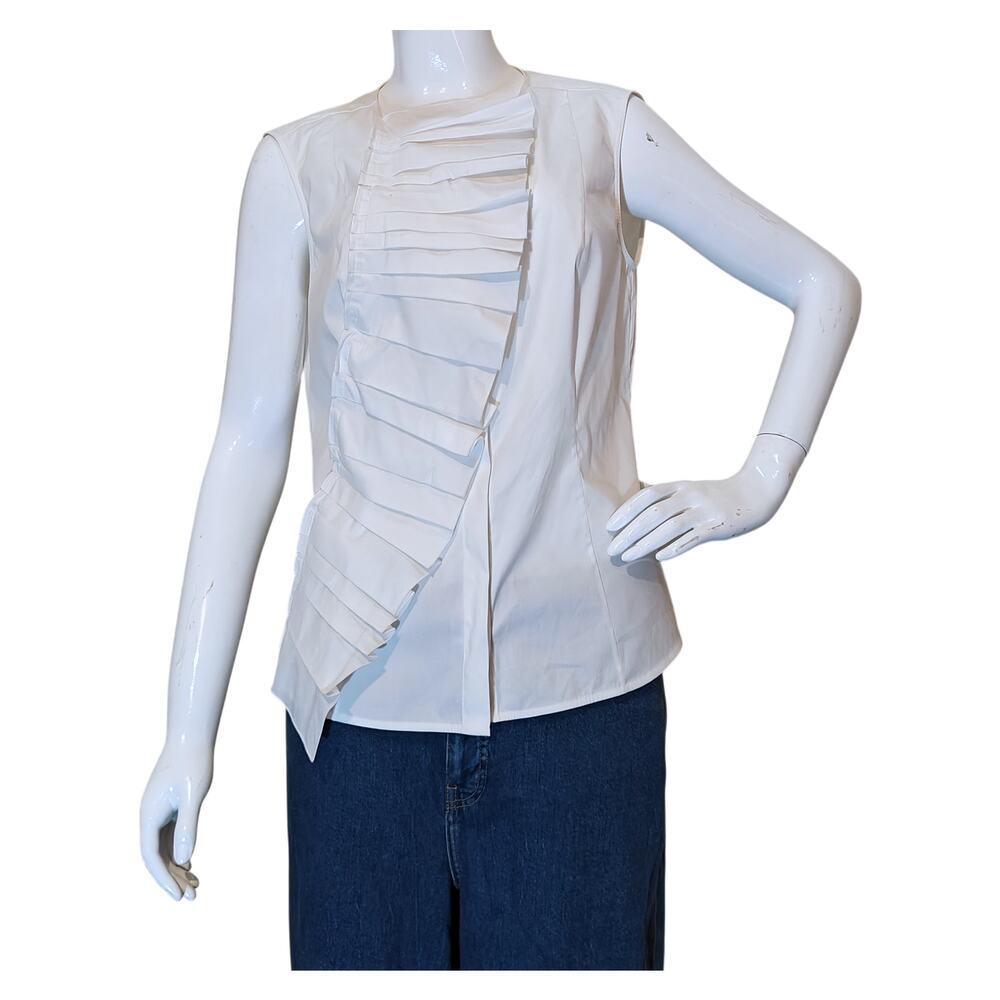 Carlisle White Ruffle Pleated Sleeveless Blouse Top US 8